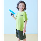 002-Lイエローグリーン | UVカット ラッシュTシャツ&ラインサーフパンツ セットアップ水着 | devirock