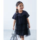 ブラック | ふんわり チュールドッキングワンピース 子供服 | devirock