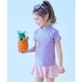 004-ハート-Sバイオレット | UVカット インナー付き Tシャツ型セットアップ水着 | devirock