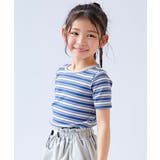 001-ブルー | マルチボーダー 半袖Tシャツ 子供服 キッズ 女の子 Tシャツ トップス | devirock