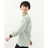 005-グリーン | 綿100% お洗濯してもよれにくいビッグシルエット 袖リブ大人ボーダー長袖Tシャ… | devirock