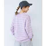 015-Sバイオレット-ピンク | 綿100% お洗濯してもよれにくいビッグシルエット 袖リブ大人ボーダー長袖Tシャ… | devirock