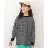 001-ブラック | 綿100% お洗濯してもよれにくい ビッグシルエット袖リブボーダー長袖Tシャツ | devirock