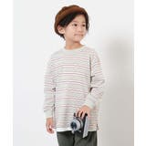 009-アイボリー-エンジ | 綿100% お洗濯してもよれにくい ビッグシルエット袖リブボーダー長袖Tシャツ | devirock