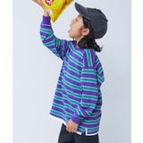 017-パープル-エメラルド | 綿100% お洗濯してもよれにくい ビッグシルエット袖リブボーダー長袖Tシャツ | devirock