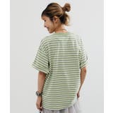 008-グリーン | 綿100%お洗濯してもよれにくい ビッグシルエット 大人ボーダー半袖Tシャツ | devirock