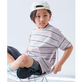 015-Lグレー-ピンク | 綿100%お洗濯してもよれにくい ビッグシルエット ボーダー半袖Tシャツ | devirock