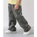 001-ケミカルブラック | ハートと花がえらべる 刺繍 デニムワイドパンツ | devirock