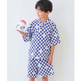 006-チェッカー-ネイビー | すぽっと着られる 着心地やわらか 総柄プリントおやすみ甚平 | devirock
