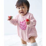 007-ケーキ-さくらピンク | 綿100％デビラボ プリントゆったり 長袖ロンパース | devirock