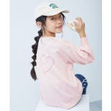 009-ハート-さくらピンク | 綿100％デビラボガールズ BIGシルエットプリント袖リブ長袖Tシャツ 子供服 | devirock