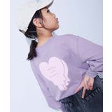 006-ハート1-Sバイオレット | 綿100% デビラボガールズ BIGシルエットプリント袖リブ長袖Tシャツ | devirock