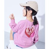 009-ハート2-モーブピンク | 綿100% デビラボガールズ BIGシルエットプリント袖リブ長袖Tシャツ | devirock