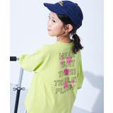 010-ハートロゴ-LYグリーン | 綿100% デビラボガールズ BIGシルエットプリント袖リブ長袖Tシャツ | devirock