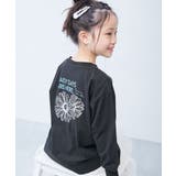 007-フラワー-ブラック | 綿100% デビラボ×きらっとメタリック ガールズプリント長袖Tシャツ | devirock