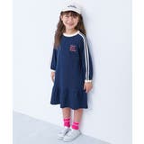 ネイビー | 裾フリル サイドラインレース 長袖ワンピース | devirock