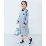 ミストブルー | 裾フリル サイドラインレース 長袖ワンピース | devirock