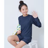 011-長袖-ネイビー-ネイビー | UVカット 女児 セパレートTシャツ&パンツ型スクール水着 | devirock