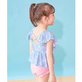 011-花柄-サックス | えらべるデザイン ボリュームフリル UVカットセパレート水着 | devirock