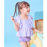 041-ストライプ-Sバイオレット | えらべるデザイン ボリュームフリル UVカットセパレート水着 | devirock