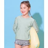 002-サックスブルー | UVカット フリルがかわいいラッシュ水着 セットアップ | devirock