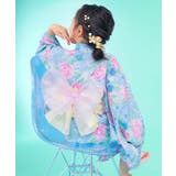 011-ブーケ-Lブルー | ふわっと立体2重帯 1人でも着られる着付け簡単 すぽっとワンピース型浴衣 | devirock