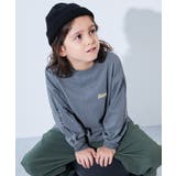 008-袖ロゴ-ブルーグレー | 綿100%デビラボ BIGシルエット プリント袖リブ長袖Tシャツ | devirock