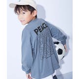 006-ロゴ3-ブルーグレー | 綿100％ デビラボ BIGシルエットプリント袖リブ長袖Tシャツ | devirock