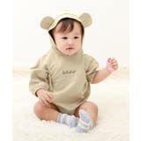 002-ベージュ | 綿100% アニマルなりきり スウェットロンパース | devirock