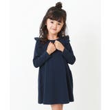 ネイビー | 肩フリル長袖ワンピース 子供服 キッズ | devirock