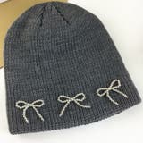 グレー | ビーズリボンニットビーニー ニット帽 ニットキャップ | インナーショップDiamondHearts