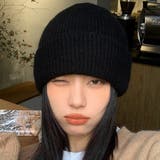 ブラック | リブニットキャップ ビーニー シンプル | インナーショップDiamondHearts 