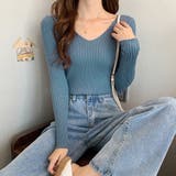 ブルー | Vネック 薄手 春秋ニット | インナーショップDiamondHearts