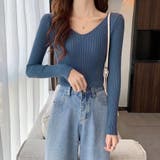 ディープブルー | Vネック 薄手 春秋ニット | インナーショップDiamondHearts