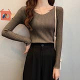 ダークブラウン | Vネック 薄手 春秋ニット | インナーショップDiamondHearts