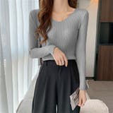 グレー | Vネック 薄手 春秋ニット | インナーショップDiamondHearts