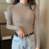 ベージュ | 細見え 薄手ハイネック リブニット | インナーショップDiamondHearts