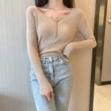 ベージュ | 薄手Vネック インナーニット 長袖ニット | インナーショップDiamondHearts