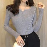 グレー | 薄手Vネック インナーニット 長袖ニット | インナーショップDiamondHearts