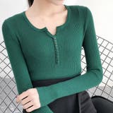 グリーン | 薄手Vネック インナーニット 長袖ニット | インナーショップDiamondHearts