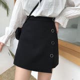 ブラック | ミニスカート ボタンデザイン インナーパンツ付き | DIAMOND HEARTS
