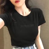 ブラック | 半袖 ロゴ刺繡Tシャツ MISCHIEE 春 夏 韓国 韓国ファッション | インナーショップDiamondHearts 
