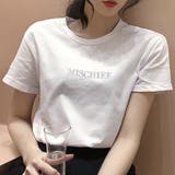 ホワイト | 半袖 ロゴ刺繡Tシャツ MISCHIEE 春 夏 韓国 韓国ファッション | インナーショップDiamondHearts 