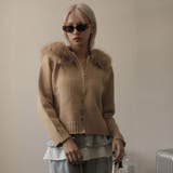 キャメル | ファー付きニットカーディガン | Doula Doula