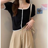 スクエアネックパイピングカラーパフスリーブ半袖カーディガン【韓国ファッション】 | Doula Doula | 詳細画像40