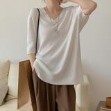 ホワイト | オーバーサイズVネックリブニット半袖プルオーバー【韓国ファッション】 | Doula Doula