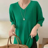 オーバーサイズVネックリブニット半袖プルオーバー【韓国ファッション】 | Doula Doula | 詳細画像6 