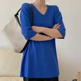 オーバーサイズVネックリブニット半袖プルオーバー【韓国ファッション】 | Doula Doula | 詳細画像9 