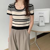ランダムボーダー半袖ニット【韓国ファッション】 | Doula Doula | 詳細画像2 