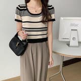 ランダムボーダー半袖ニット【韓国ファッション】 | Doula Doula | 詳細画像3 